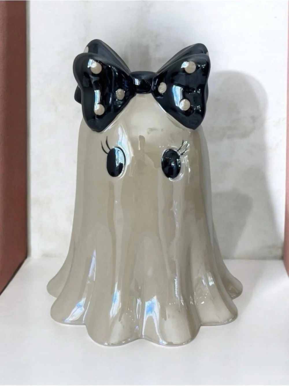 Decorative white  Ghost Figurine with Blue Bow - Home Accents